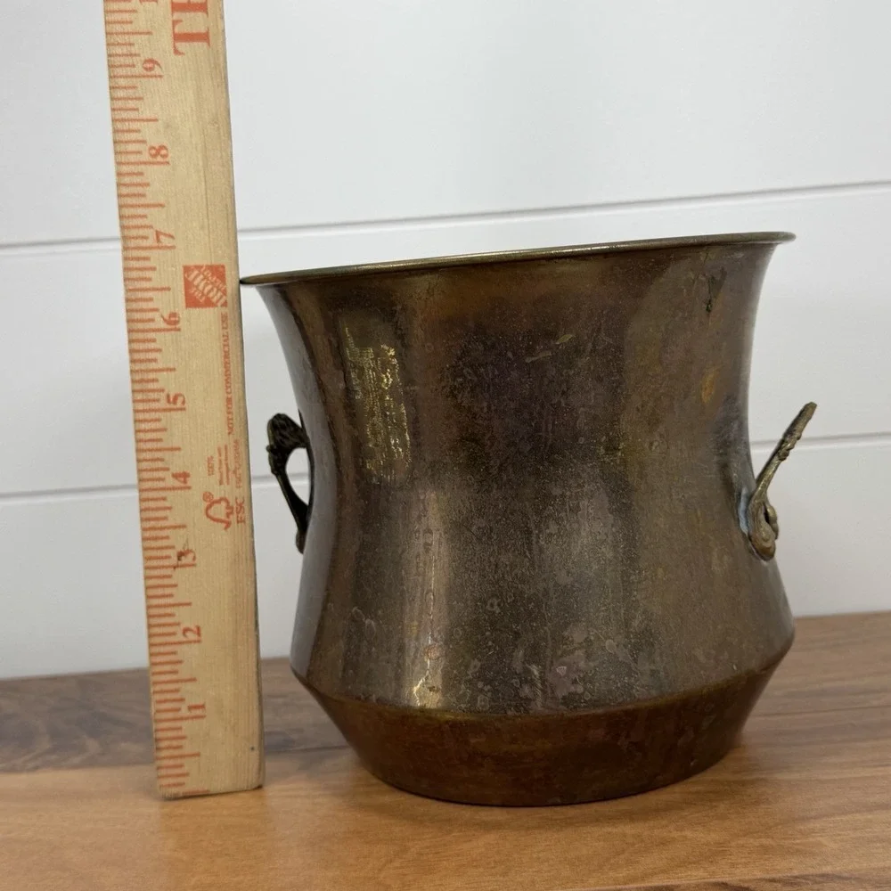 VTG Brass Planter Cachepot Pot With Handles Patina Cottagecore Boho Cauldron